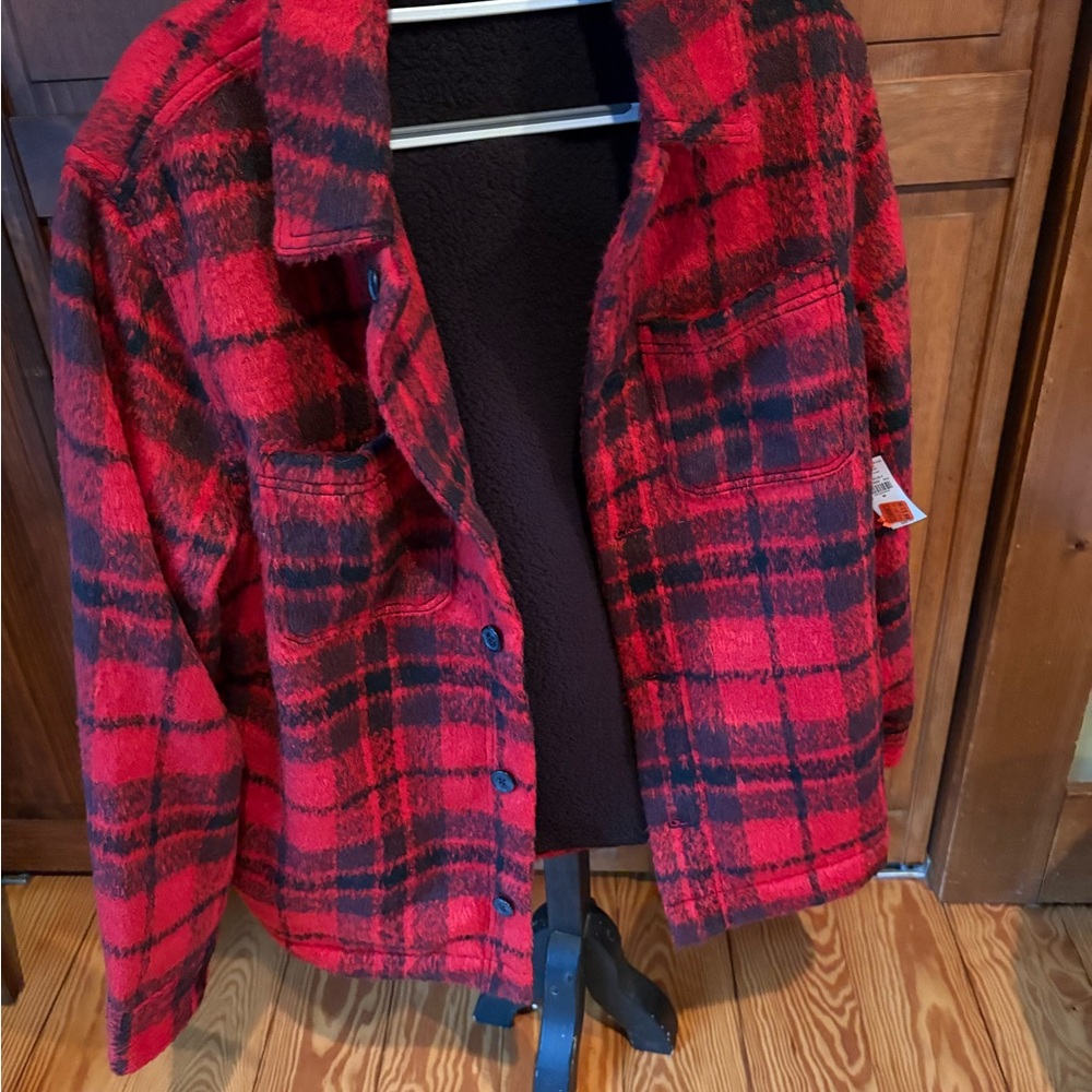Old Navy Red and Black Teddy Plaid Jacket